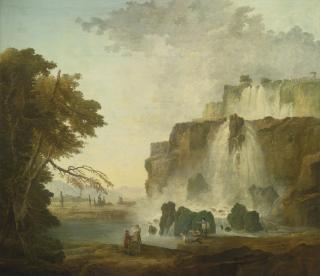 Hubert Robert - Landscape With Painters Near A Waterfall
