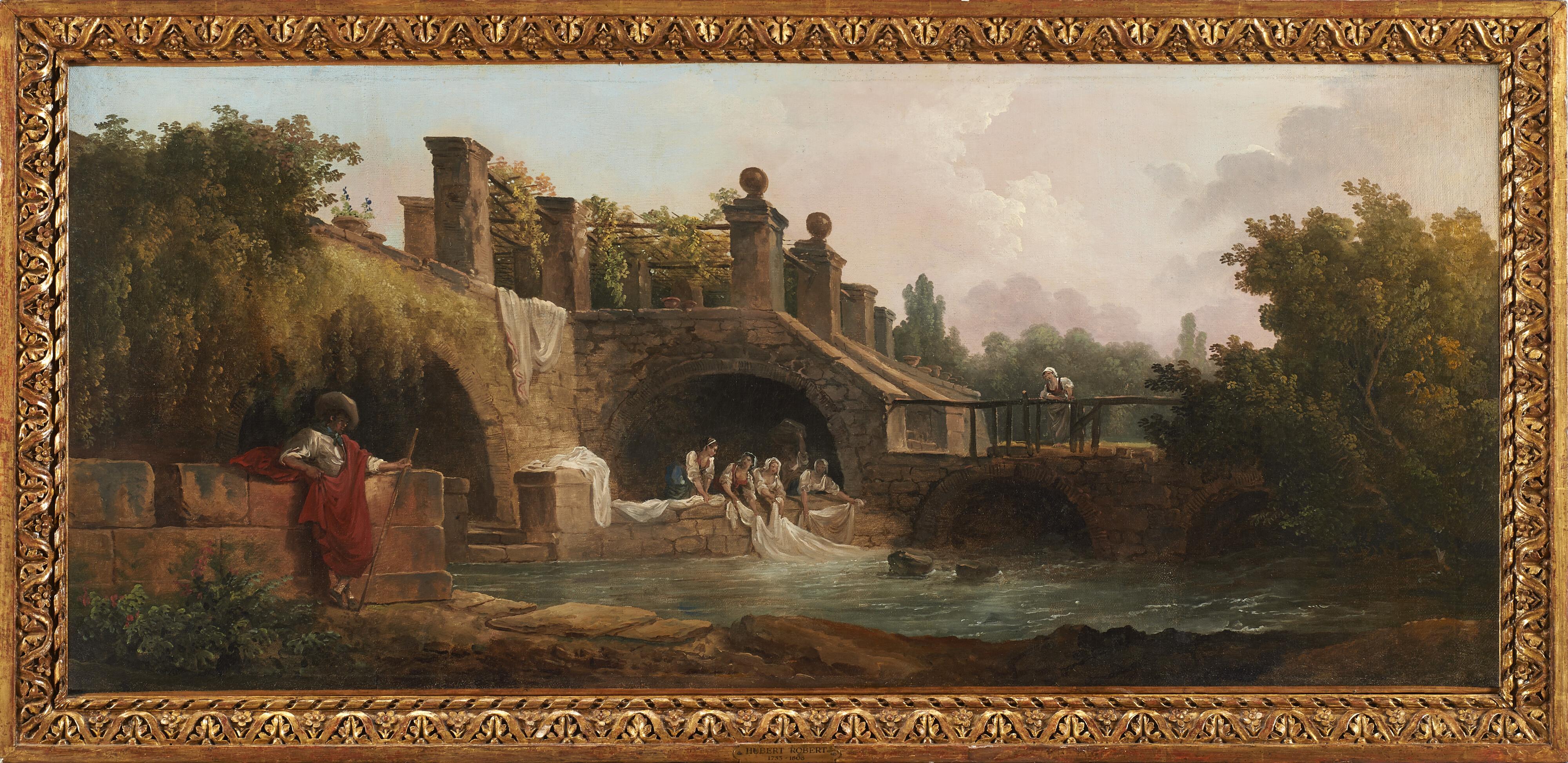 Hubert Robert - Landscape with Washerwomen at a Bridge
