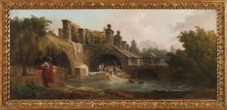 Hubert Robert - Landscape with Washerwomen at a Bridge