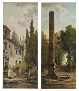 Hubert Robert - Le palais à l’orée d’un bois ; L’obélisque à la fontaine