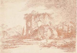 Hubert Robert - Le Temple de Diane À Baïa, Une Figure Vue de Dos Au Premier Plan