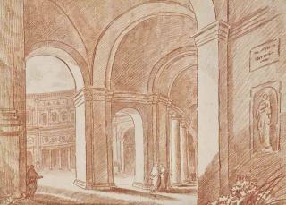 Hubert Robert - The courtyard of the Palazzo Farnese, Rome