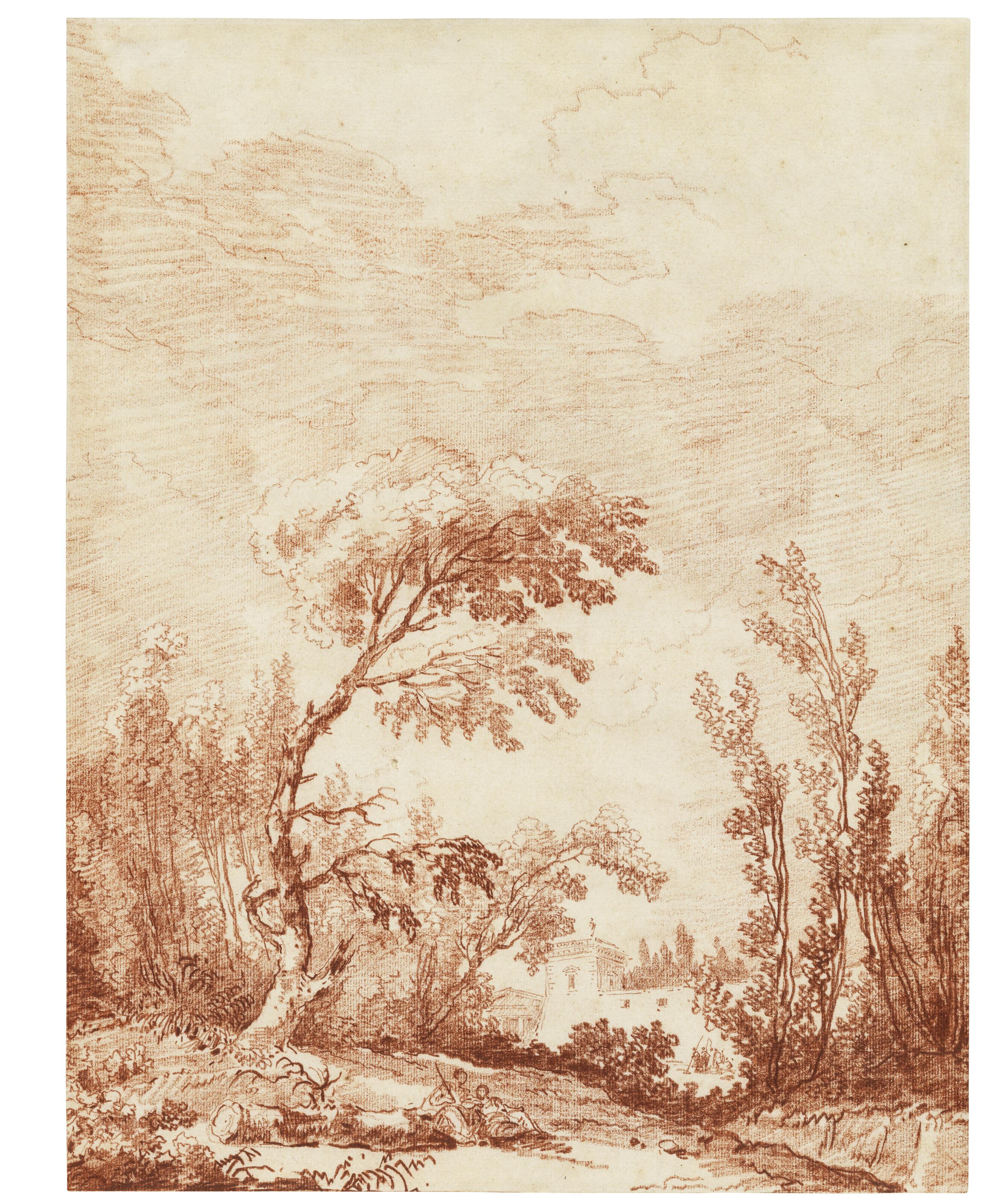 Hubert Robert - The park of an Italian villa, with figures
