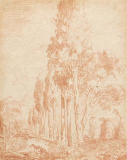 Hubert Robert - Un dessinateur dans un paysage avec des ruines