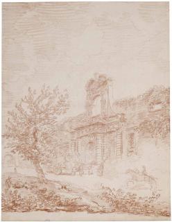 Hubert Robert - Vignola\'S Gate To The Farnese Gardens, Rome, With A Coach And Horses