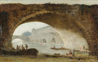Hubert Robert - Vue Fantaisiste Du Louvre À Travers L\'Arche D\'Un Pont