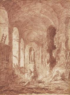 Hubert Robert - Women washing at the fountain of the Villa Aldobrandini, Frascati