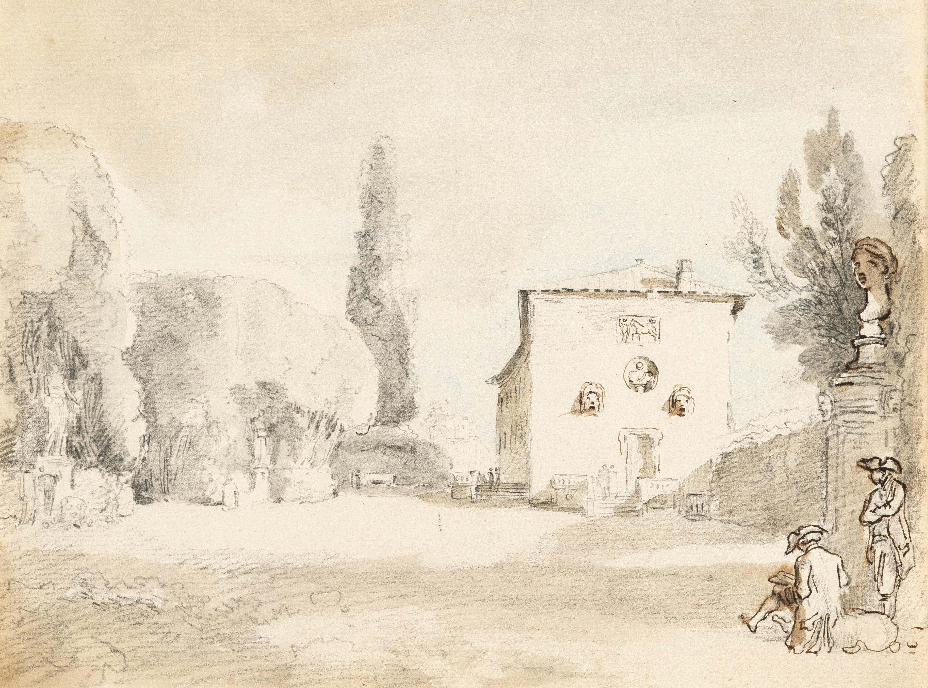 Hubert Robert - Zeichner unter der Juno Ludovisi vor dem Casino delle Statue im Park der Villa Ludovisi