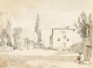 Hubert Robert - Zeichner unter der Juno Ludovisi vor dem Casino delle Statue im Park der Villa Ludovisi