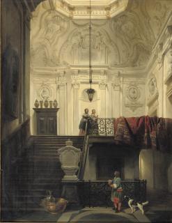 Hubertus Van Hove - Elegant figures in interior of Huis Schuylenburch, The Hague