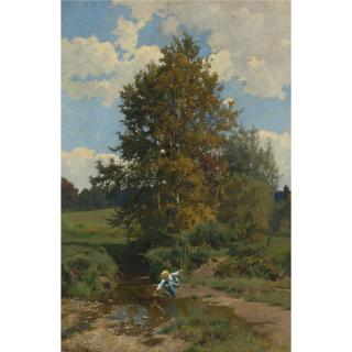 Hugh Bolton Jones - Young Fisherman By A Stream