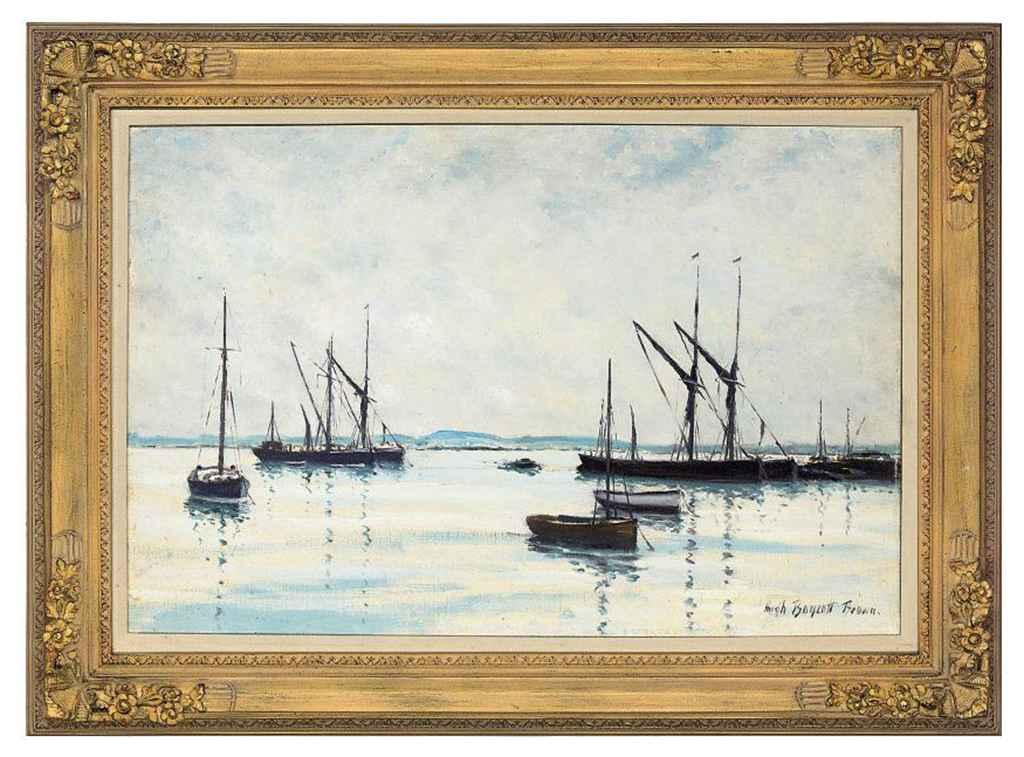 Hugh Boycott-Brown - Moored boats in an estuary