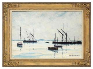 Hugh Boycott-Brown - Moored boats in an estuary