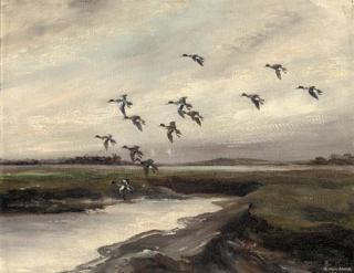 Hugh C. Monahan - Widgeon coming into the marsh with the tide