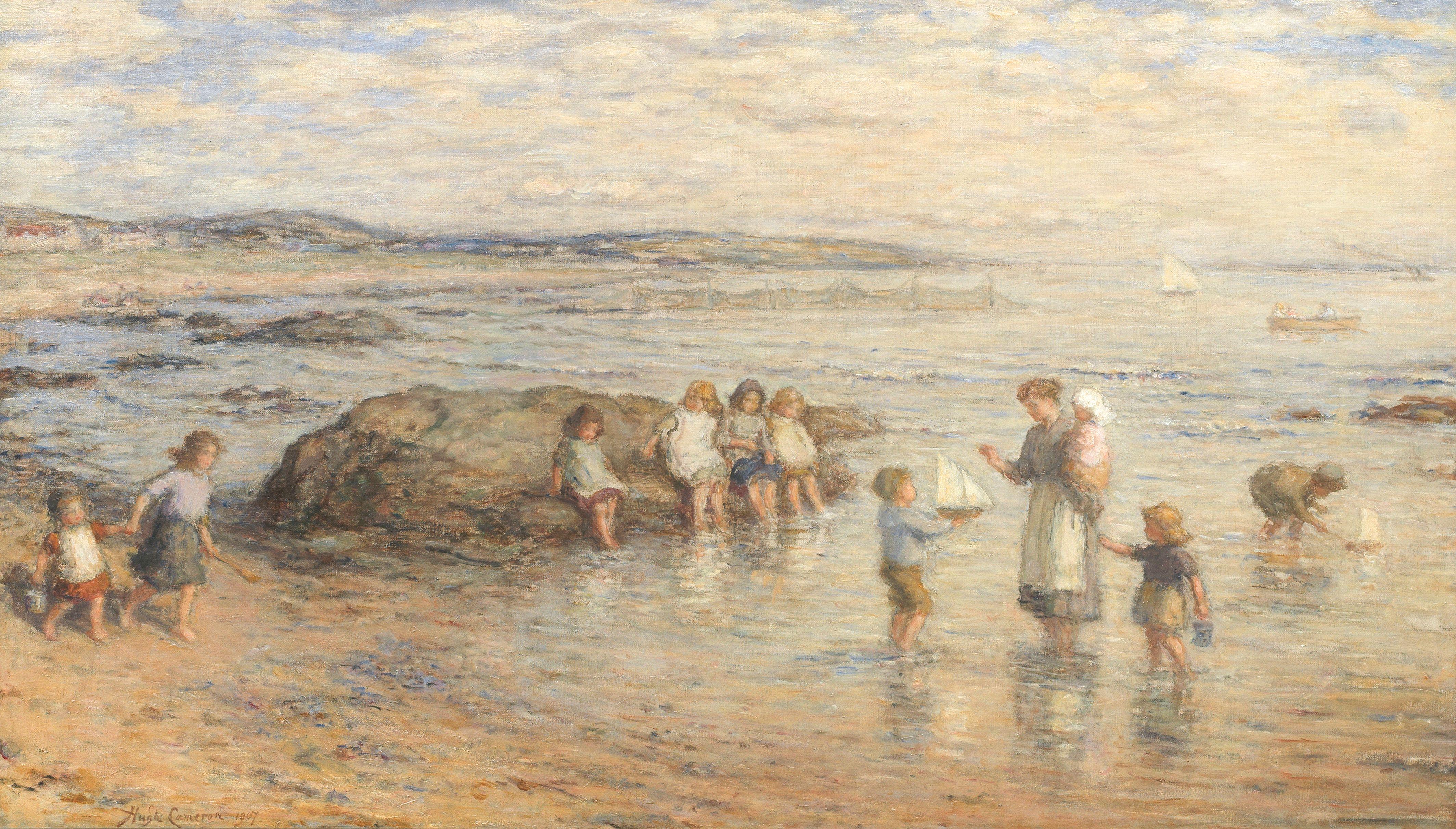 Hugh Cameron, RSA RSW ROI - Children playing on the sea shore