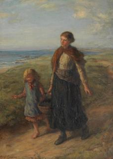 Hugh Cameron, RSA RSW ROI - Mother and child on a coastal path