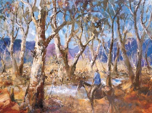 Hugh David Sawrey - The Travelling Mob Along the Barcoo River, West Queensland