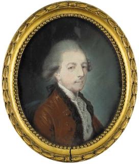 Hugh Douglas Hamilton, R.H.A. - Portrait of a gentleman, half-length, in a brown coat with fur trim; and Portrait of a gentleman, half-length, in a red coat and white waistcoat