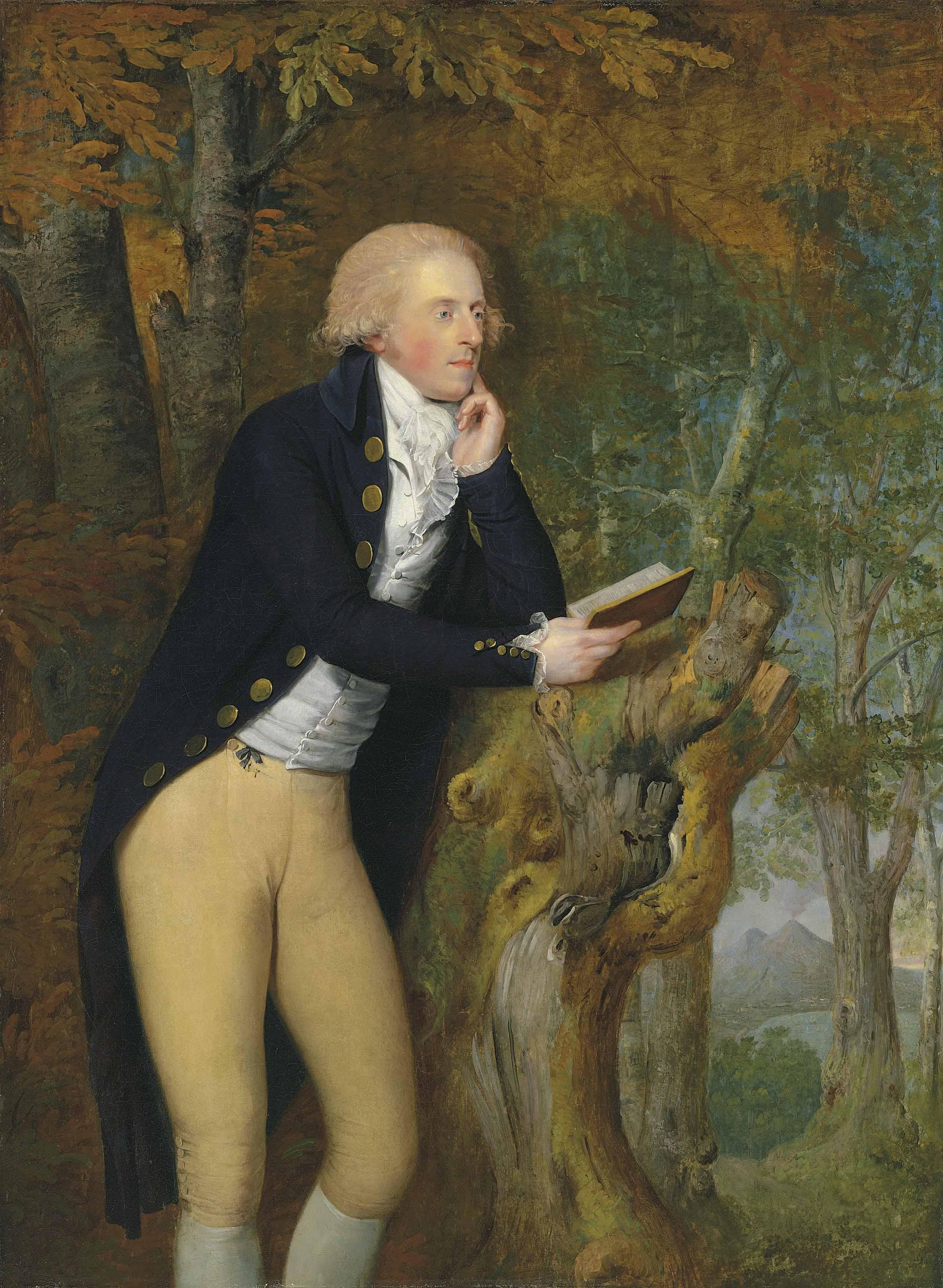 Hugh Douglas Hamilton, R.H.A. - Portrait Of A Gentleman, Three-Quarter-Length, Holding A Book, Mount Vesuvius Beyond