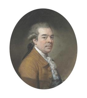 Hugh Douglas Hamilton, R.H.A. - Portrait of Christopher Norton  (circa  1740-1799) ,  small half-length, in a brown coat and blue waistcoat