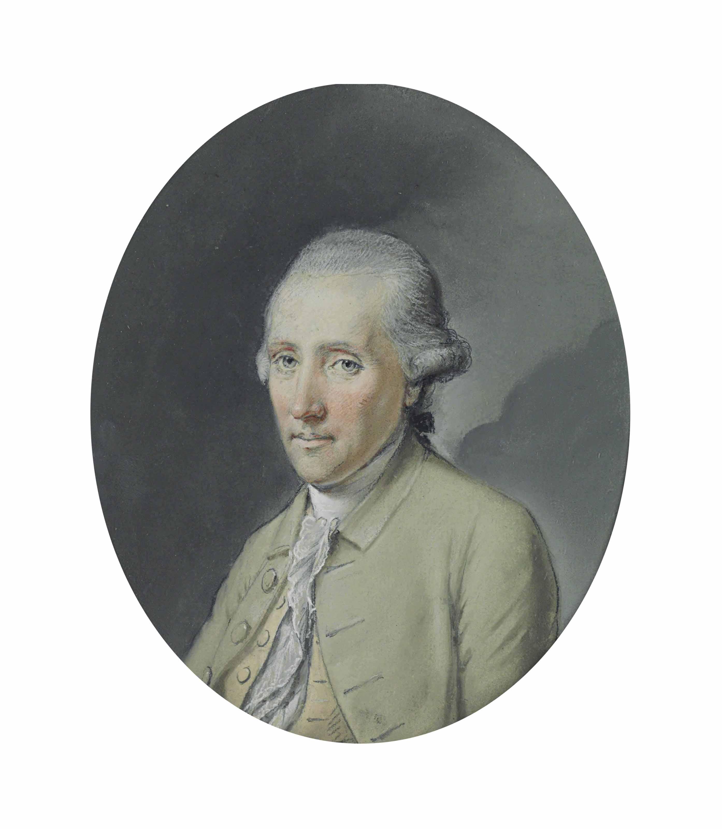 Hugh Douglas Hamilton, R.H.A. - Portrait of Edward Stanley, 11th Earl of Derby, small half-length, in a pale green coat and white stock