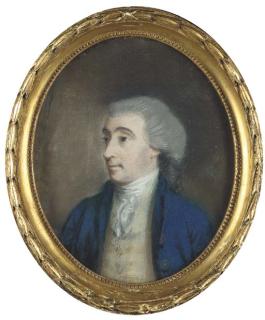 Hugh Douglas Hamilton - Portrait of a gentleman, three-quarter-length, in a blue coat and mustard waistcoat
