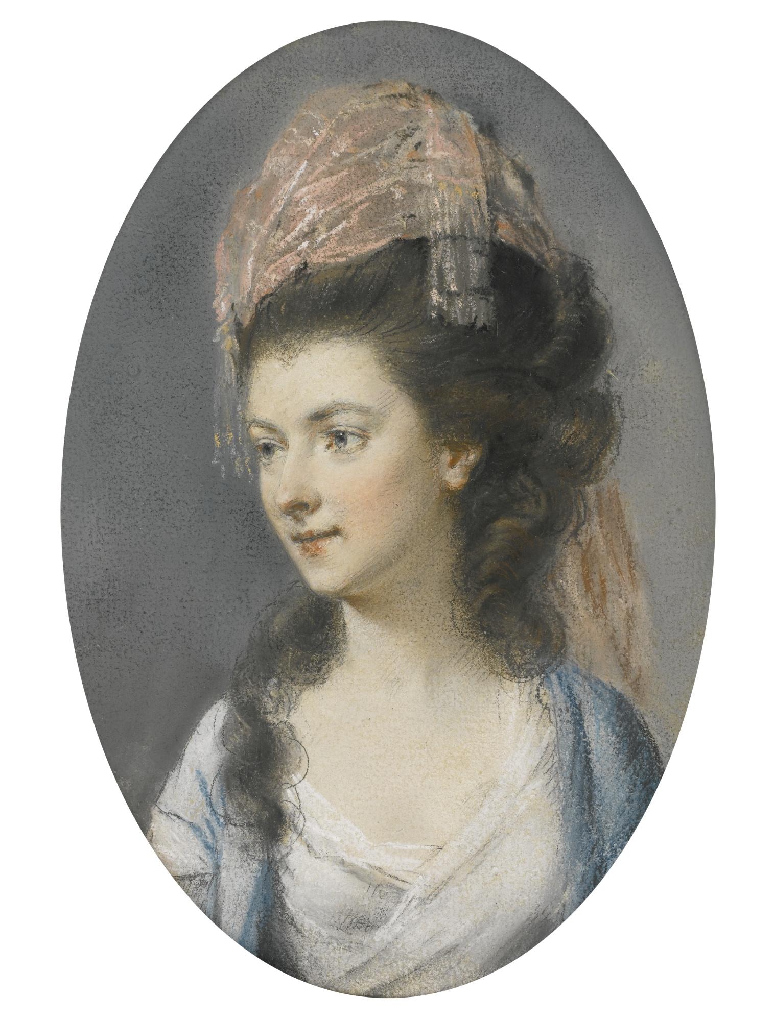 Hugh Douglas Hamilton - Portrait Of A Lady Wearing A Pink Turban; Together With A Portrait Of A Lady Wearing A Feathered Hat