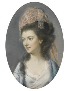 Hugh Douglas Hamilton - Portrait Of A Lady Wearing A Pink Turban; Together With A Portrait Of A Lady Wearing A Feathered Hat