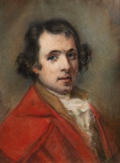 Hugh Douglas Hamilton - Portrait of Antonio Canova, bust-length, in a red coat