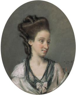 Hugh Douglas Hamilton - Portrait of Mrs Playford, bust-length, in a white dress and black fichu; and Portrait of Mr Playford, bust-length, in a brown coat and white stock