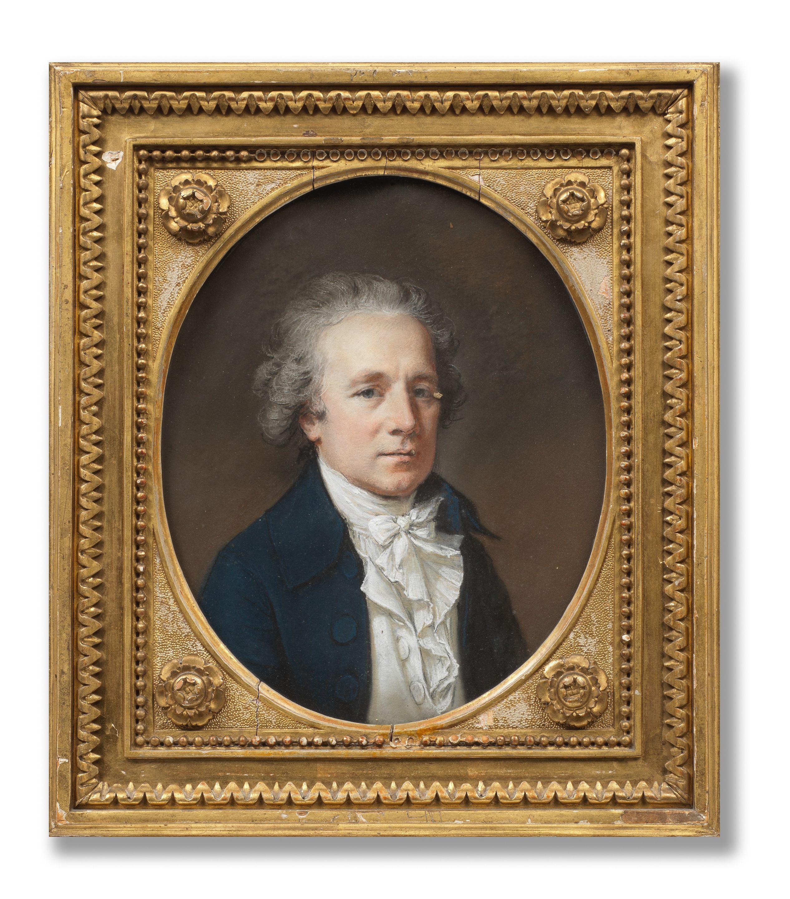 Hugh Douglas Hamilton - Portrait of Nathaniel Marchant, RA in the original carved frame