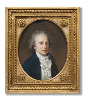 Hugh Douglas Hamilton - Portrait of Nathaniel Marchant, RA in the original carved frame