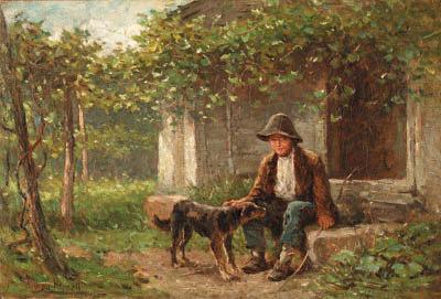 Hugh Newell - Young Boy with Dog