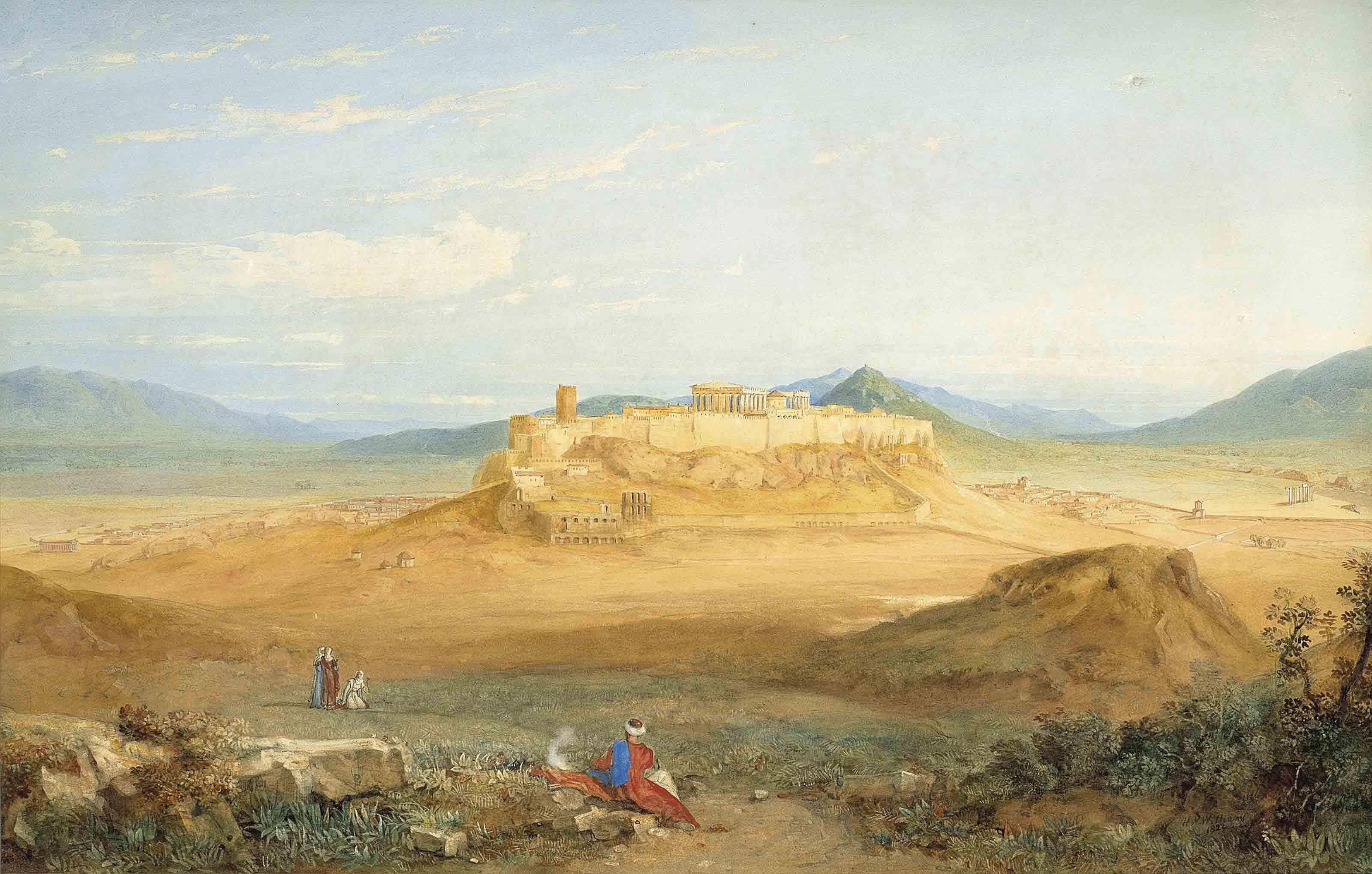 Hugh William Williams - An extensive view of the Acropolis and Athens, Greece, with the Herodeion Atticon below