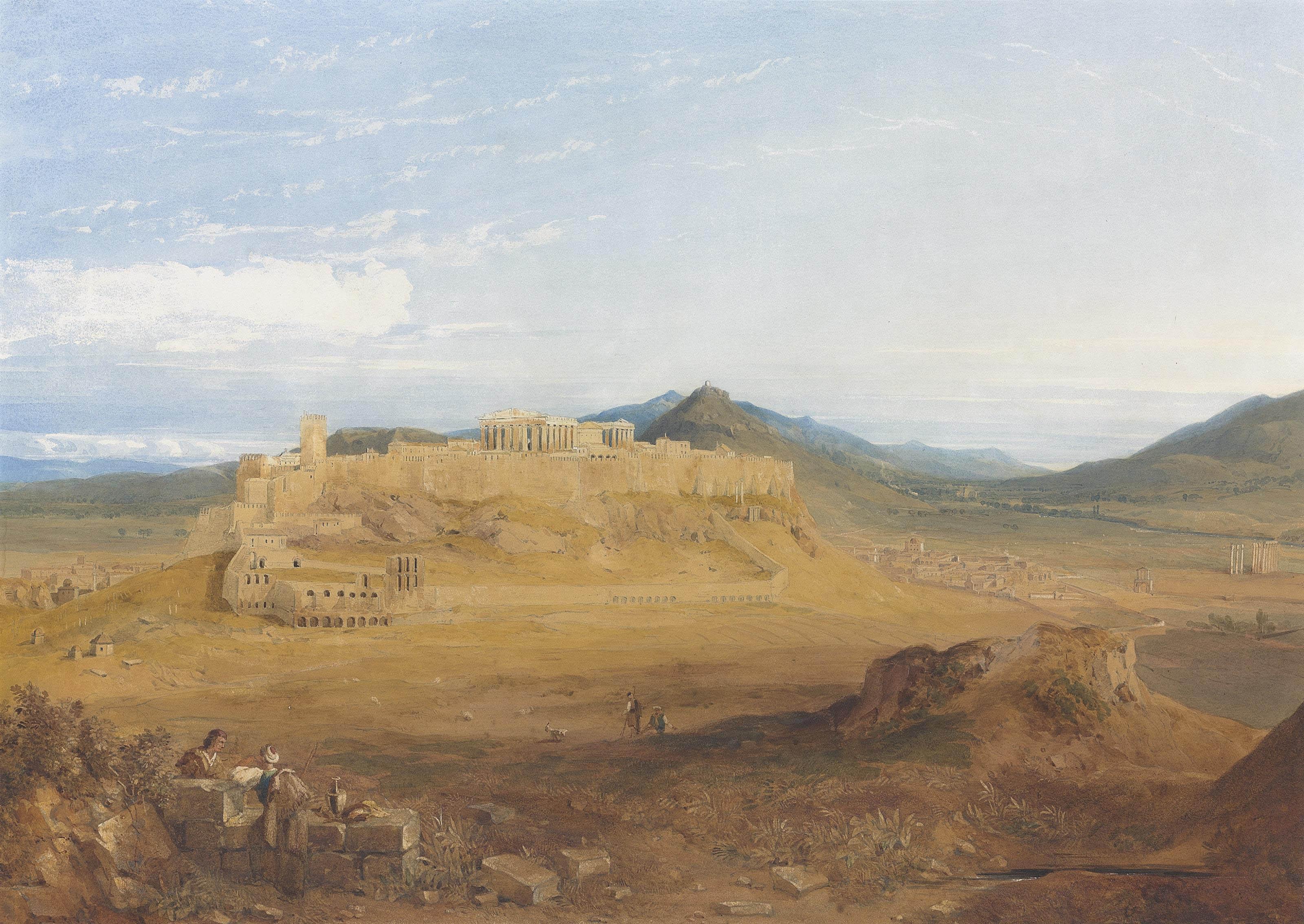 Hugh William Williams - An extensive view of the Acropolis, Athens, with the Herodeion Atticon below