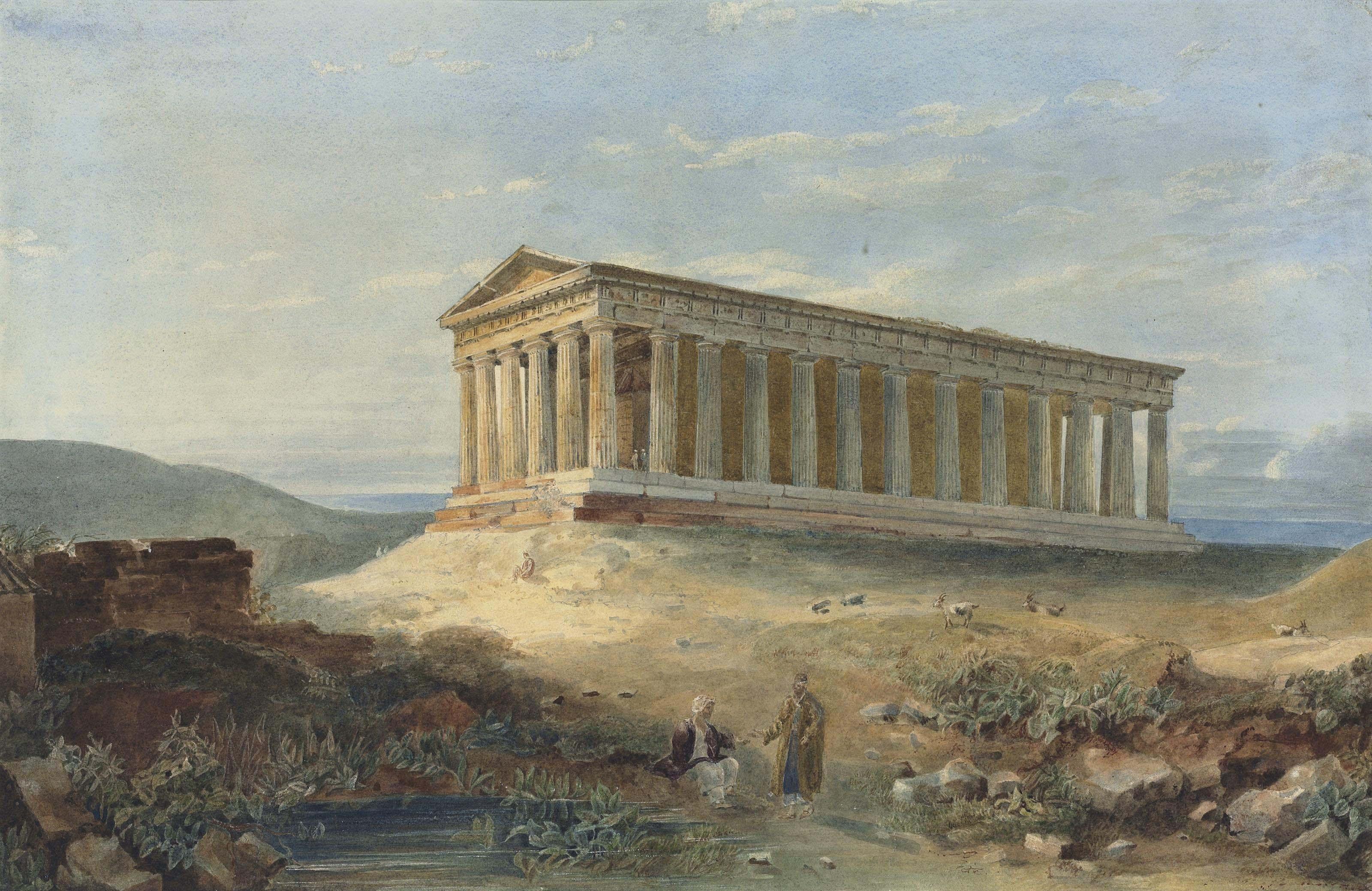 Hugh William Williams - Figures outside the Hephaestion, Athens, Greece