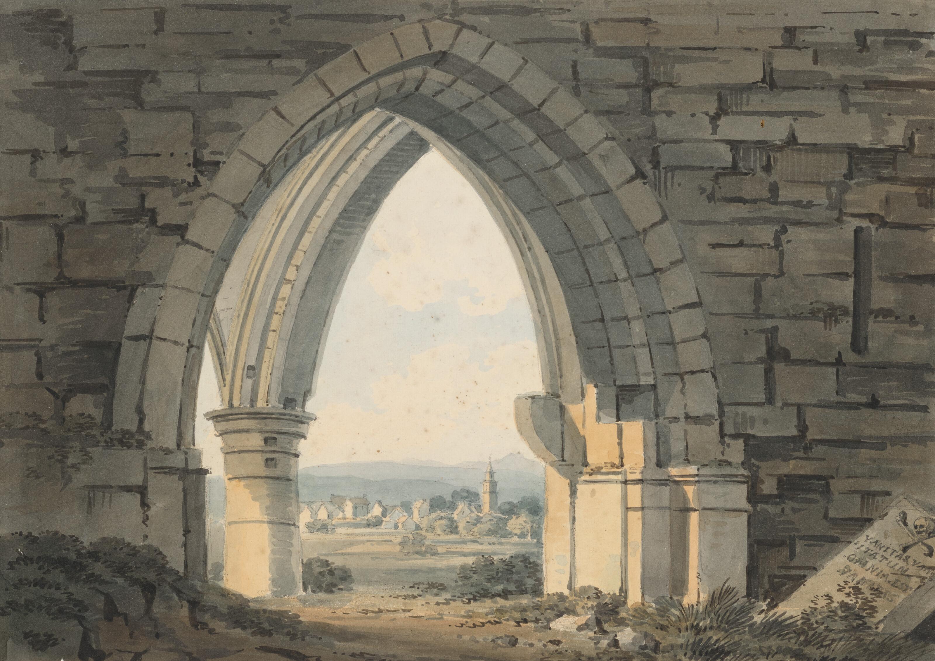 Hugh William Williams - Lanark, a distant view of the old church, Scotland