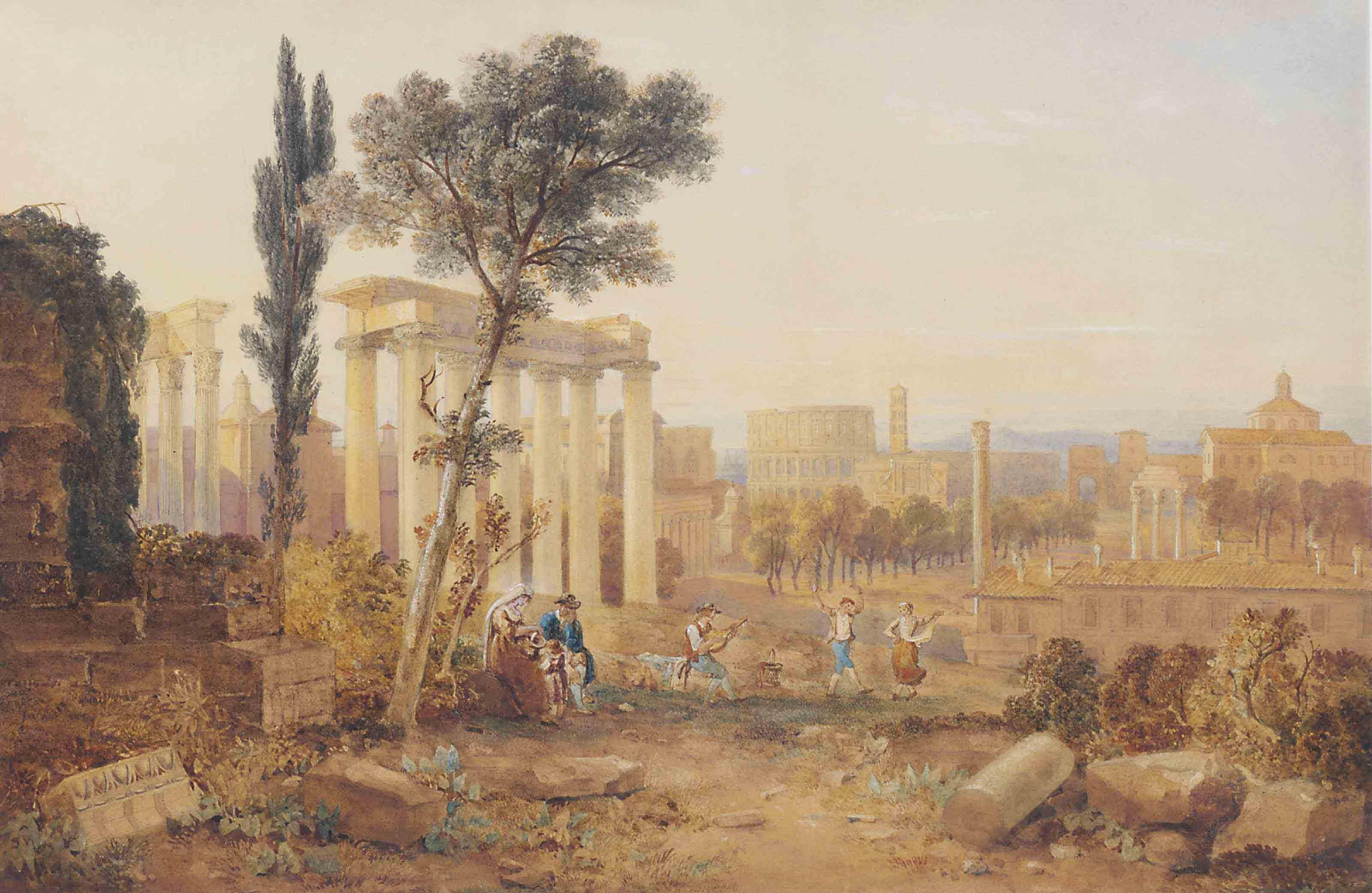 Hugh William Williams - The Forum, Rome, with Italian peasants dancing in the foreground
