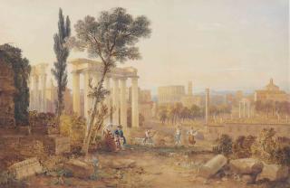 Hugh William Williams - The Forum, Rome, with Italian peasants dancing in the foreground