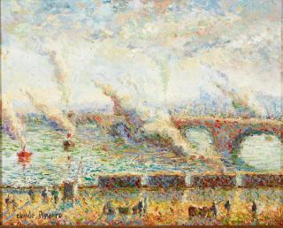 Hughes Claude Pissarro - Le train du quai à St. Georges Bridges framed 56.5 x 64.0 x 10.4 cm (22 1/4 x 25 1/4 x 4 1/4 in).