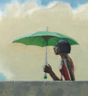 Hughie Lee-Smith - Woman with Green Umbrella