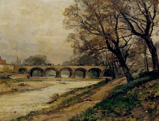 Hugo Darnaut - Landscape with River and Bridge
