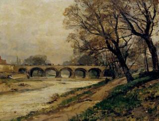 Hugo Darnaut - Landscape with River and Bridge
