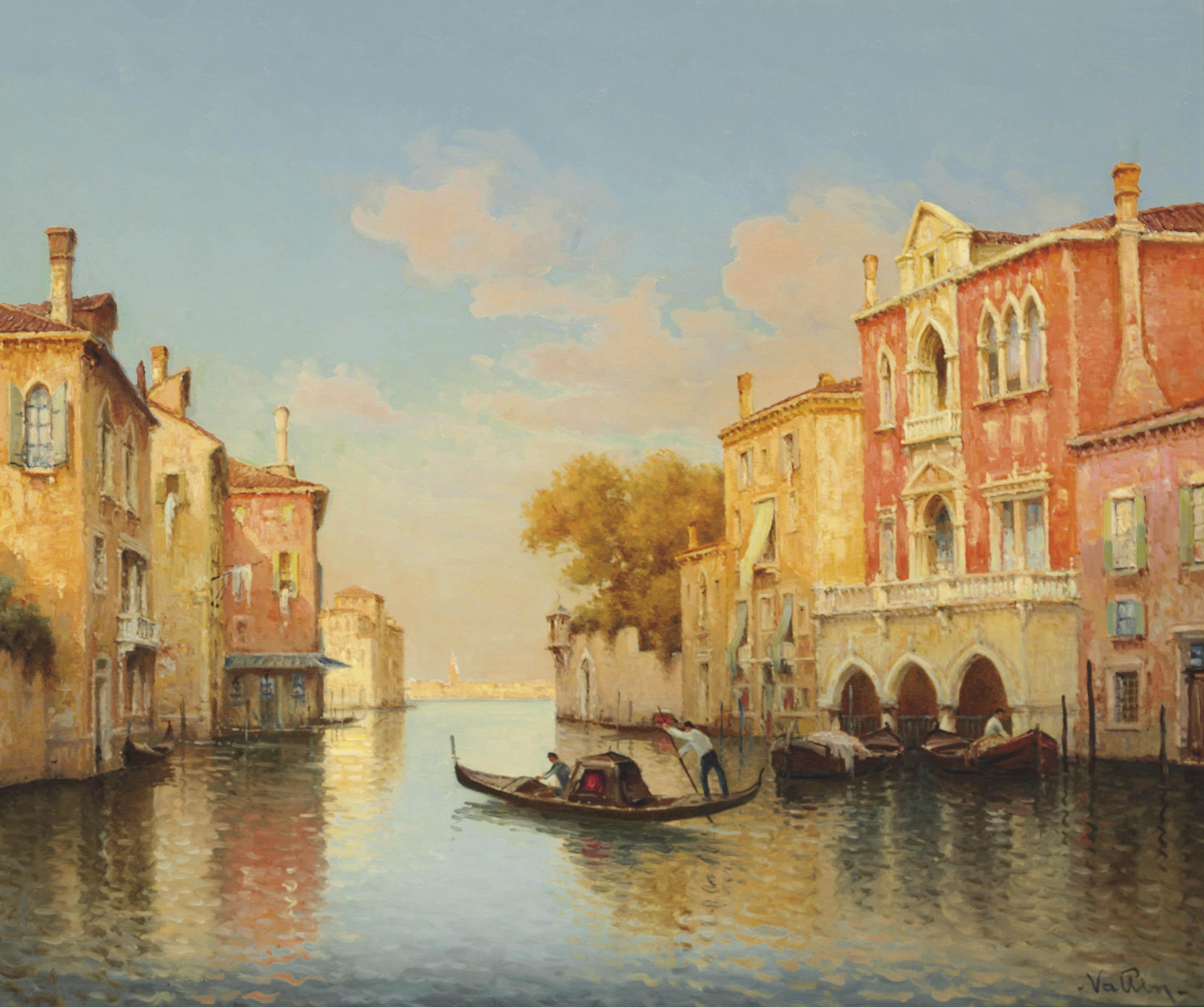 Hugo Golli - Gondoliers on a Venetian backwater