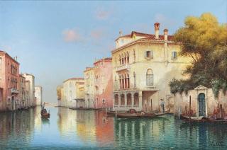 Hugo Golli - Gondoliers on a Venetian backwater