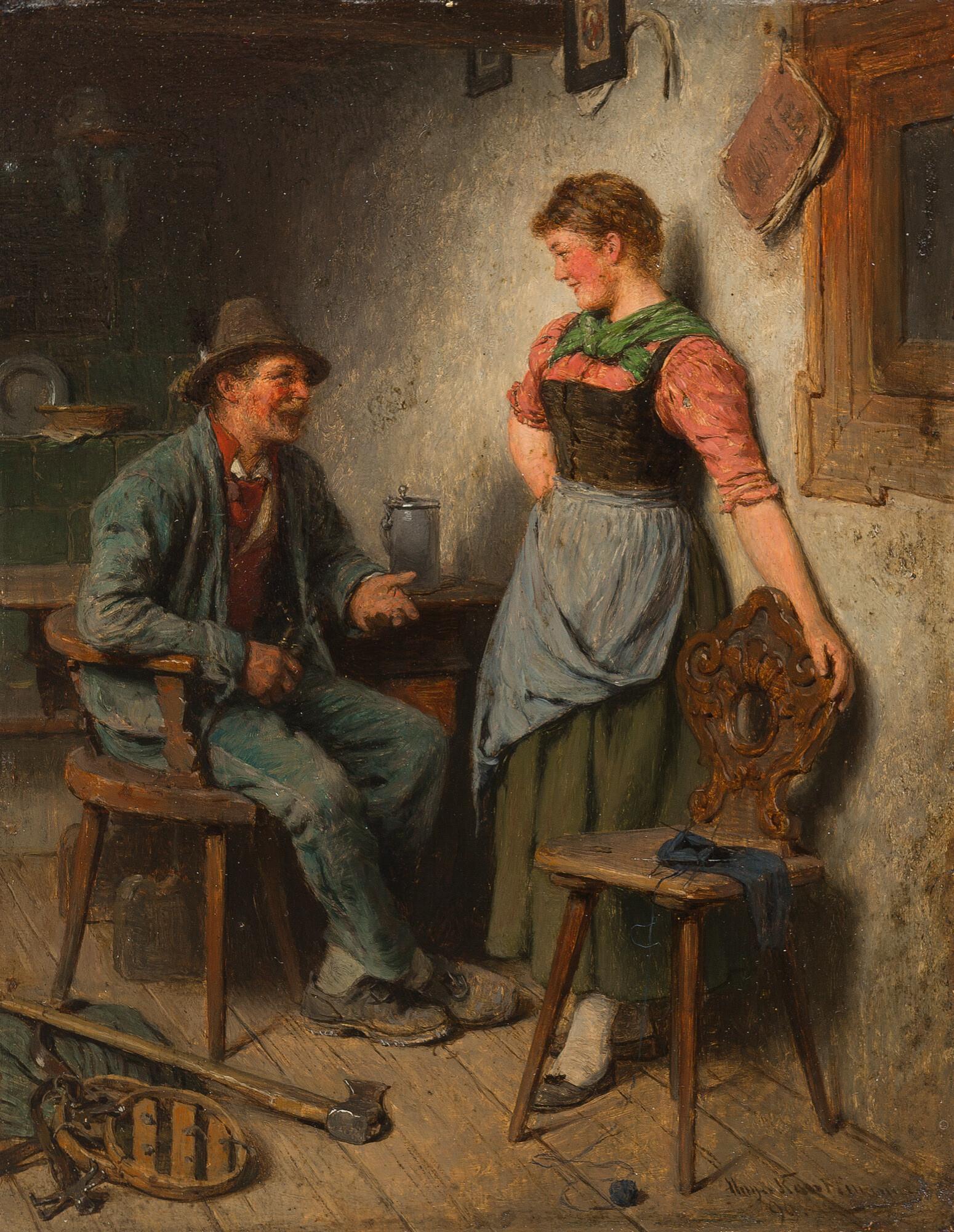 Hugo Kauffmann - Holzknecht und Mädel in der Stube.