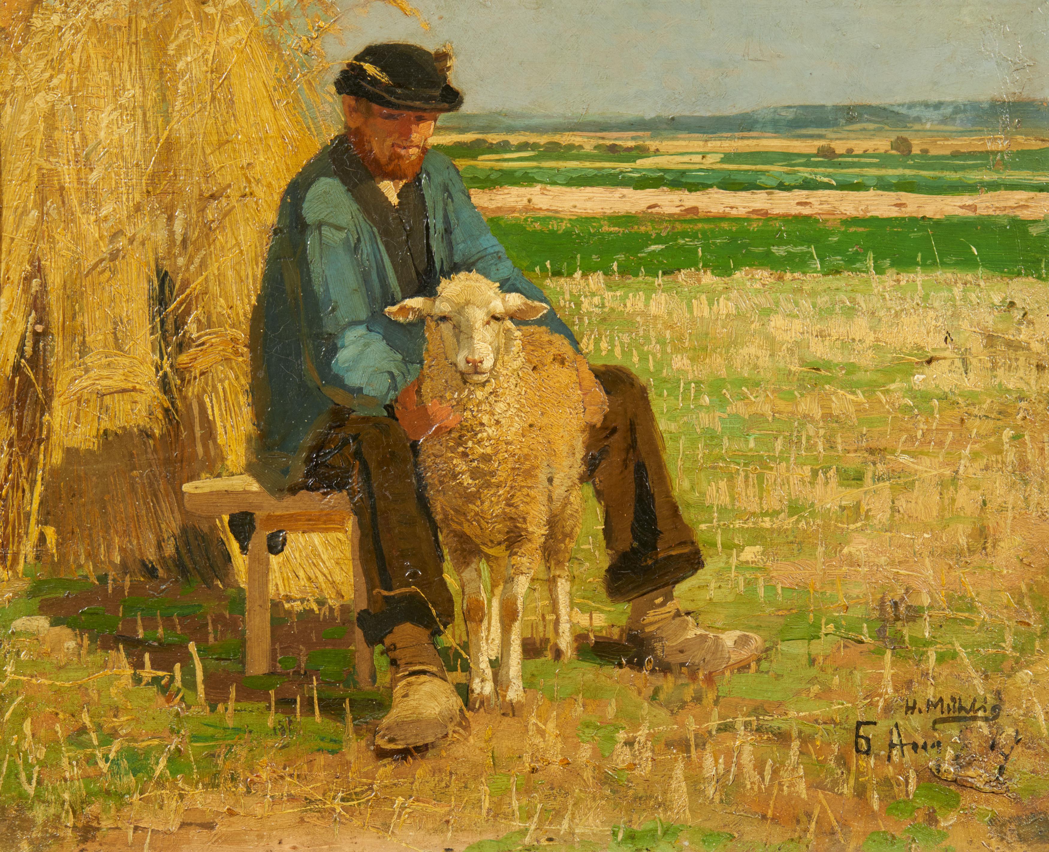 Hugo Mühlig - Bauer mit Schaf.