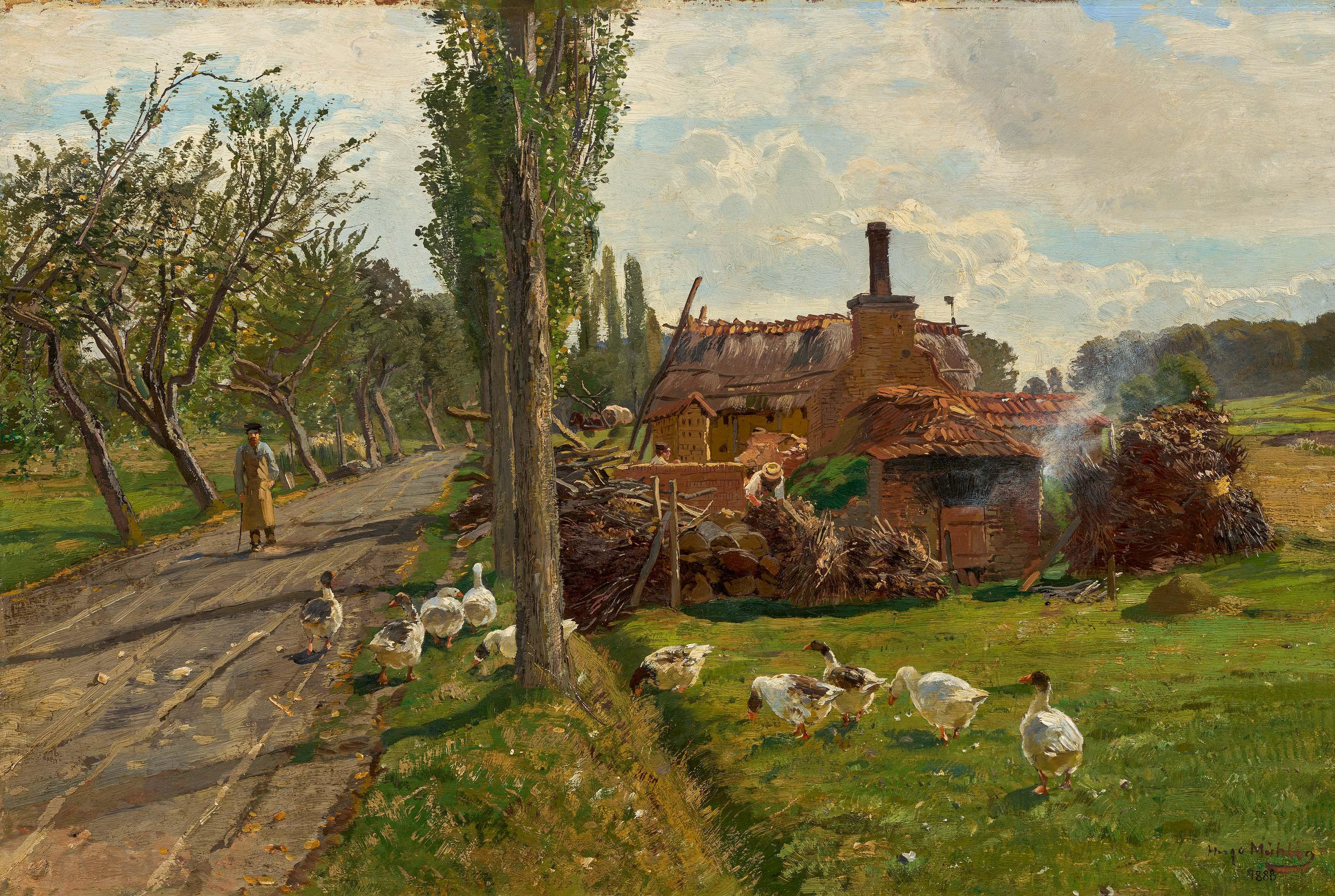 Hugo Mühlig - Gänse am Dorfrand.