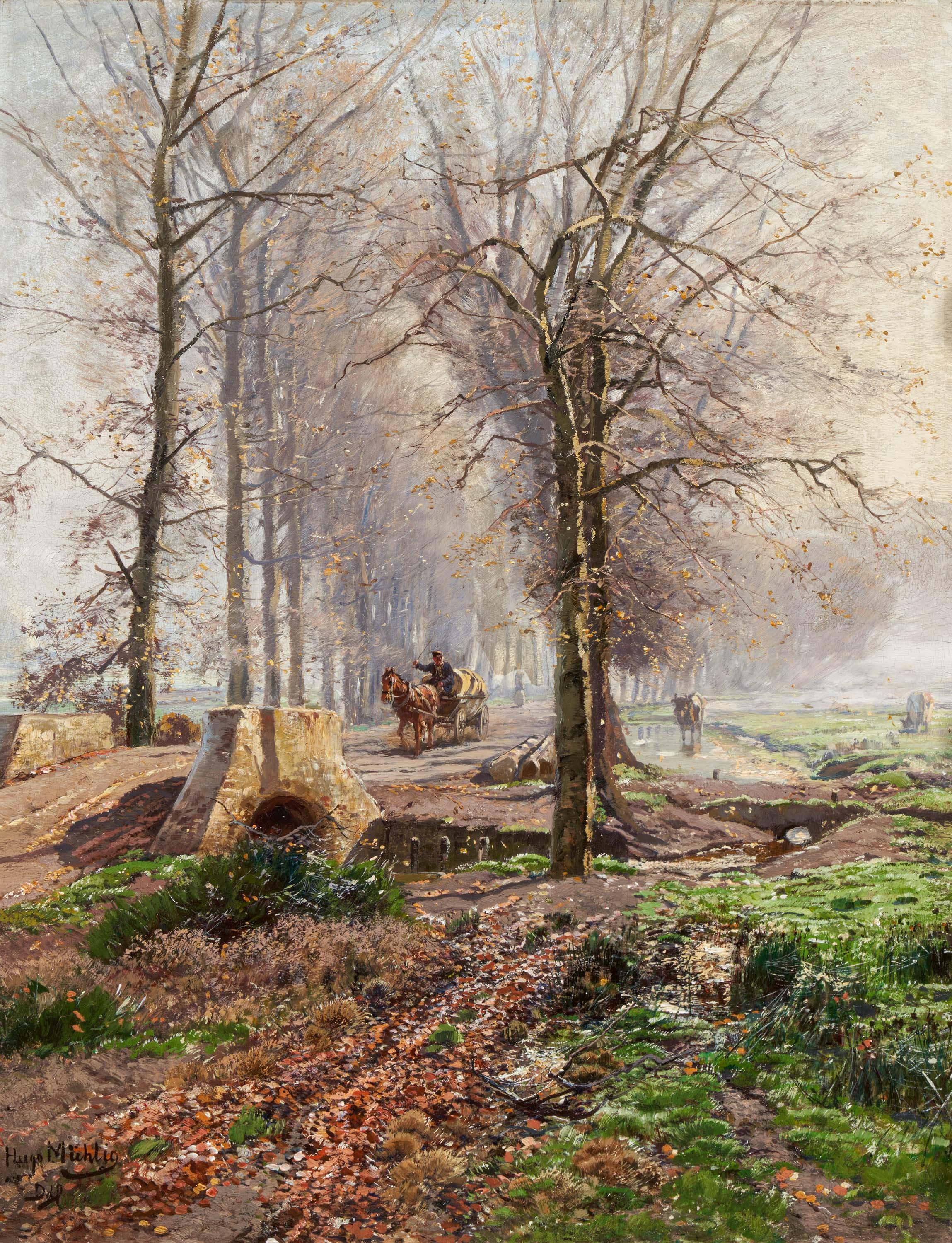 Hugo Mühlig - Pferdefuhrwerk auf der Grafenberger Allee.