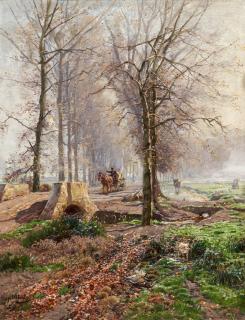 Hugo Mühlig - Pferdefuhrwerk auf der Grafenberger Allee.